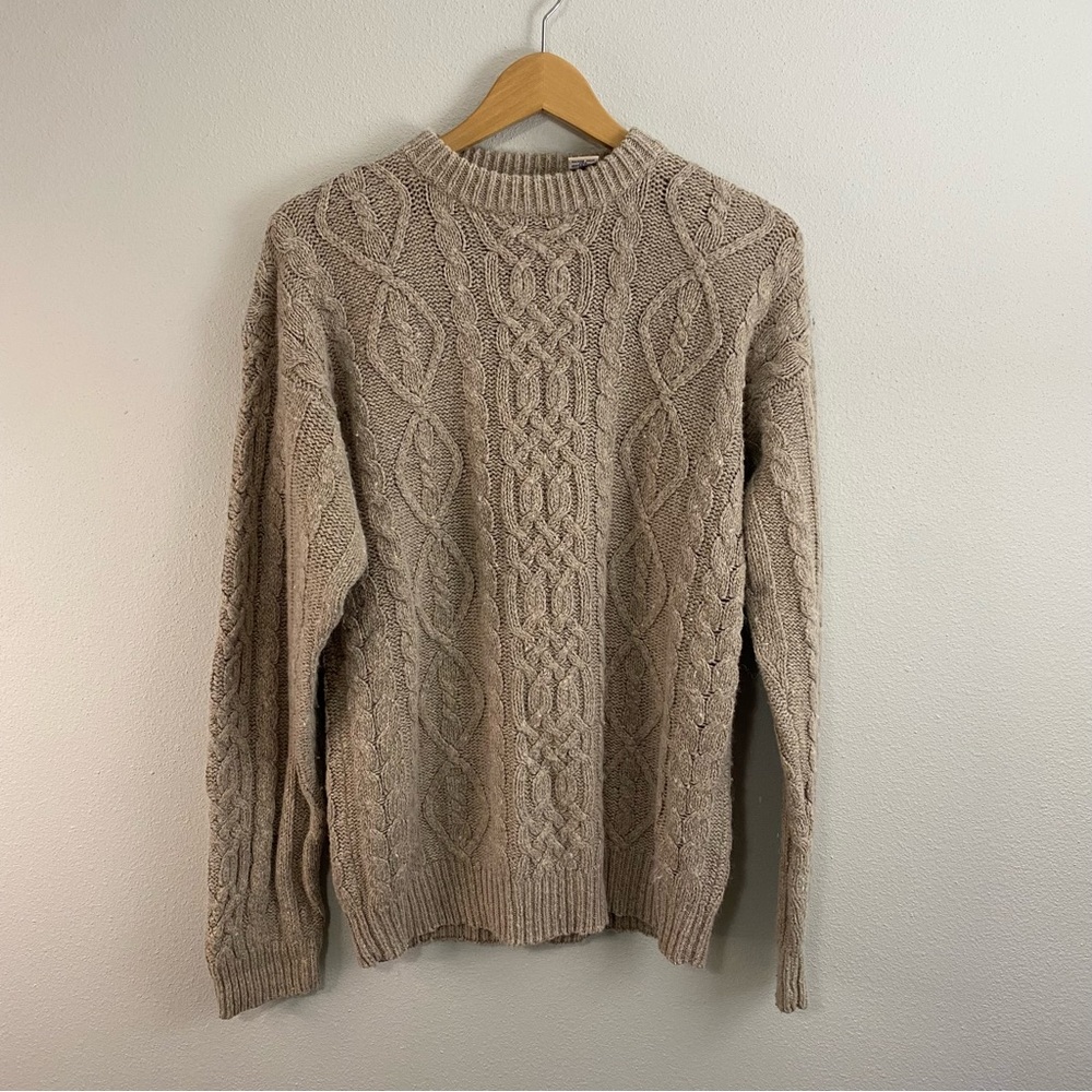 High Sierra Wool Blend Cable Knit Fisherman Brown Crewneck Sweater Medium